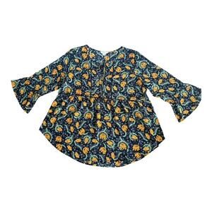 NWT Closetrix Women's Floral Flared 3/4 Bell Sleeve Scoop Neck Blouse-Size XL